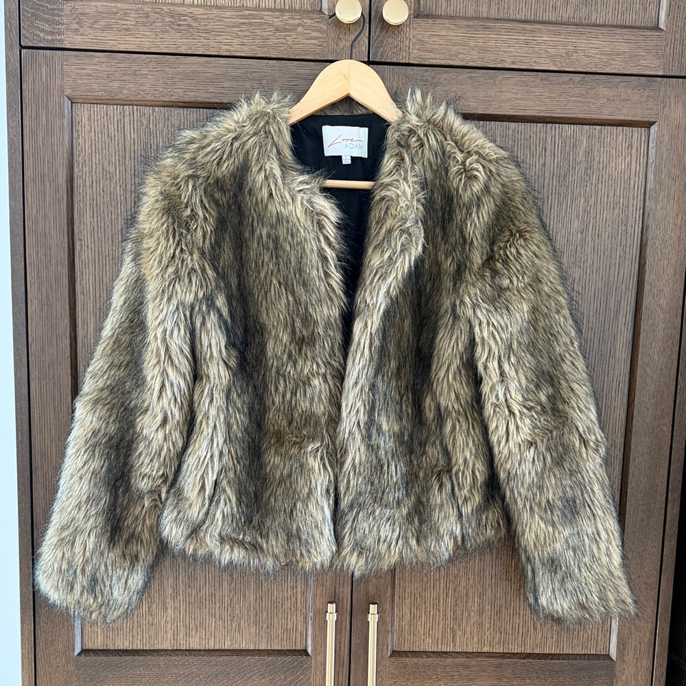 Adam Faux Fur Coat in Brown and Black